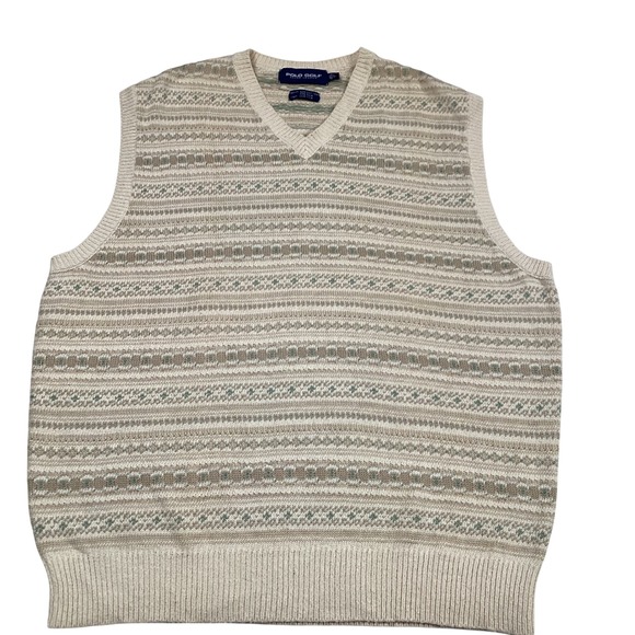Polo Golf Ralph Lauren Other - Polo Golf Ralph‎ Lauren Men's Sweater Vest L Beige Green Silk Cotton Knit